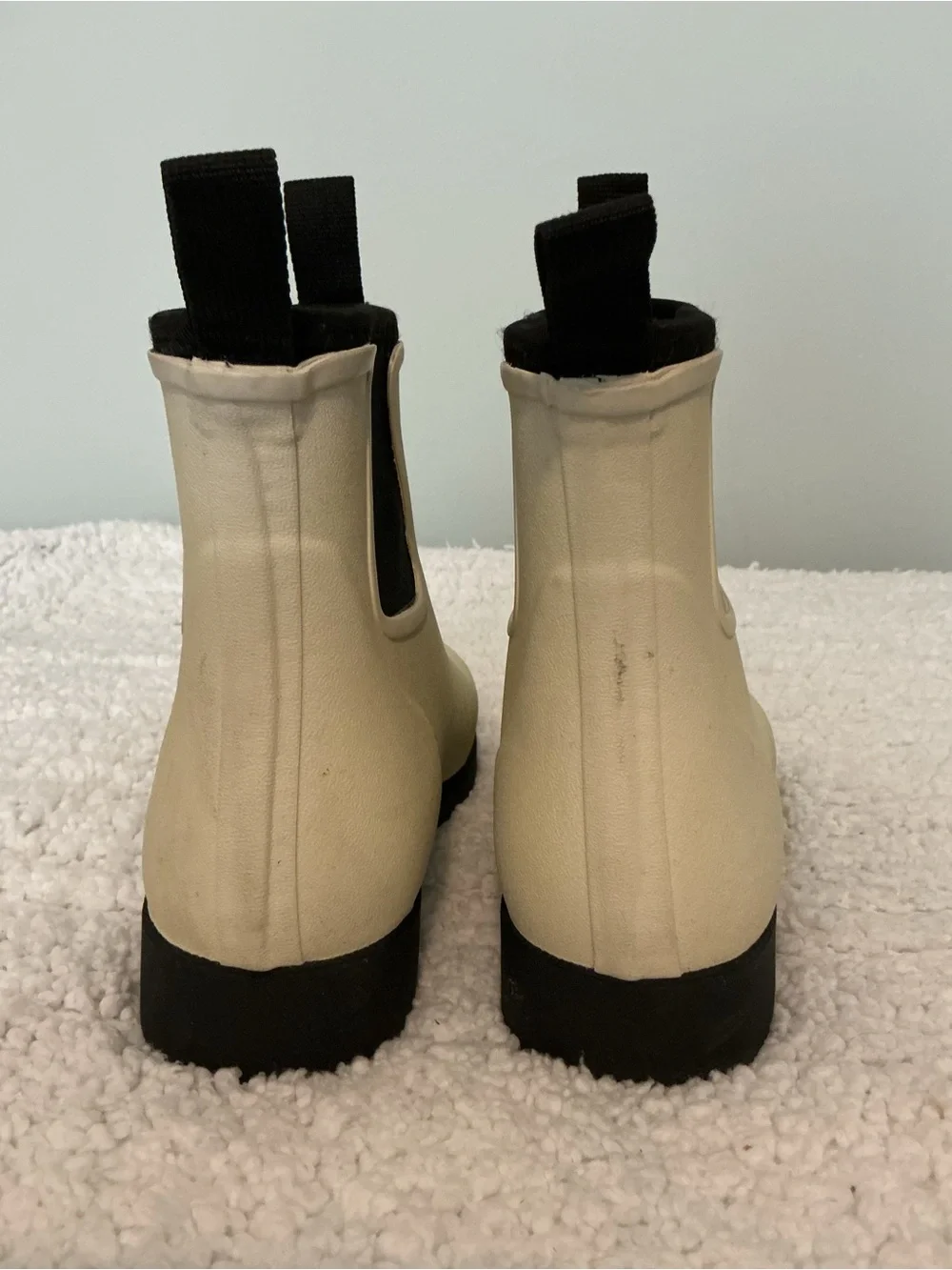 Quince Cream and Black Chelsea Rain Boots